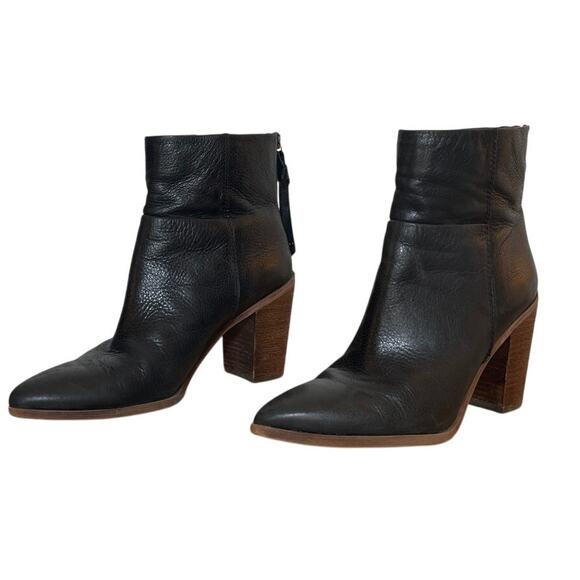 Franco Sarto Marmalade Black Leather Stacked Block Heel Booties Boots Size 8.5 - Picture 1 of 7